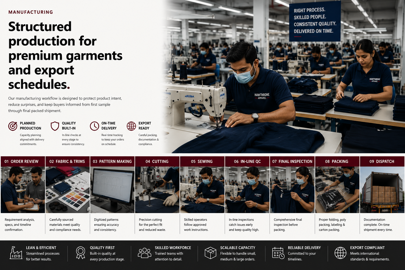 Sewing line for apparel manufacturing